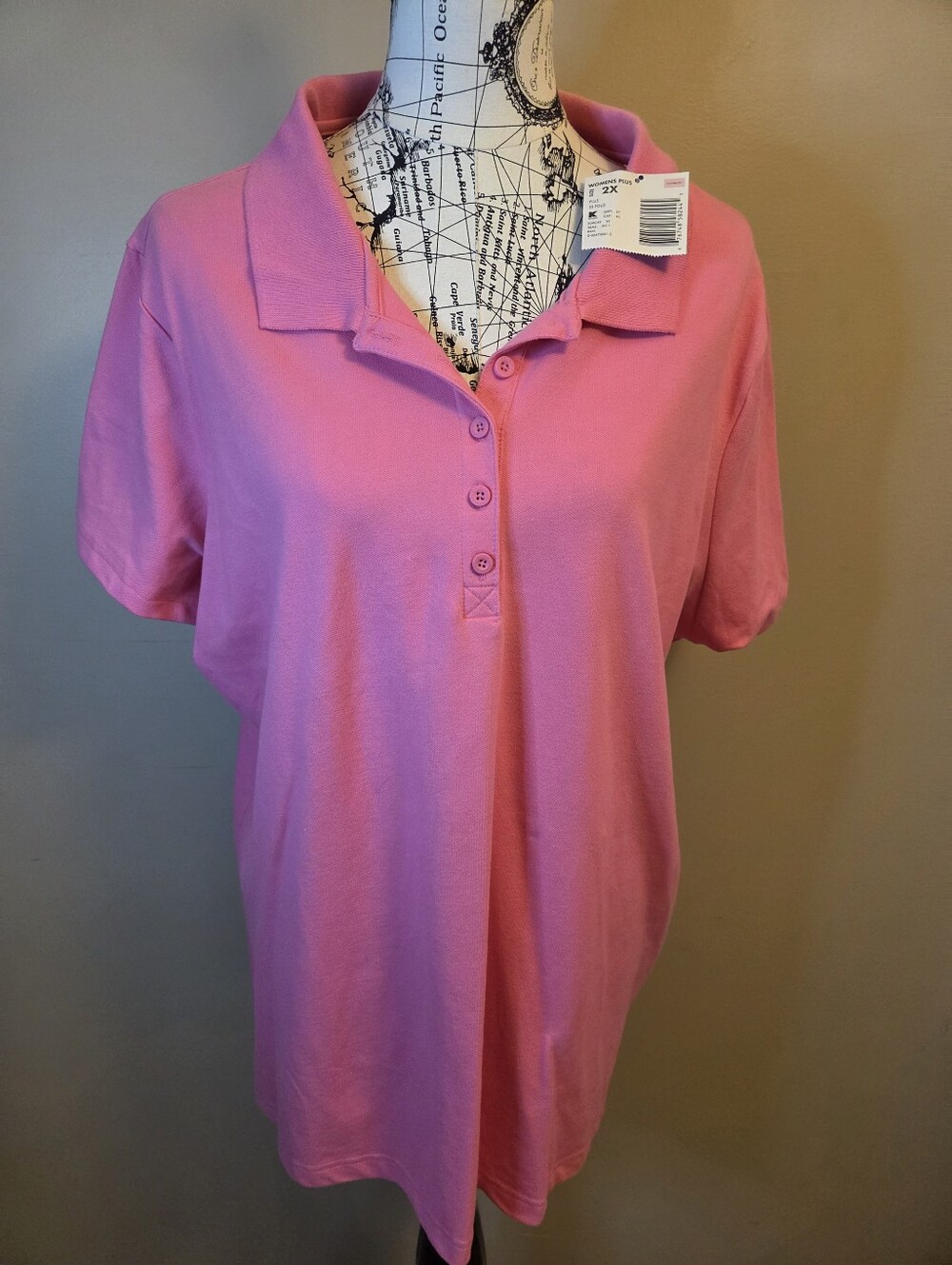 Basic Editions Womens 2X Pink Polo Shirt Y2K Kmart NWT New Old Stock Cotton
